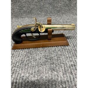 Vintage Miniature Flintlock Pistol Table Lighter with Display Stand Gold Black